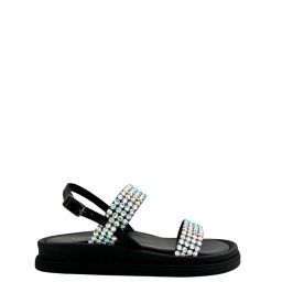 Wall Street sandals with iridescent rhinestones black